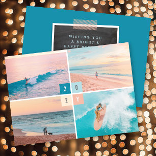 2025 Colour Blocks Modern New Year 4 Photo Collage Holiday Card