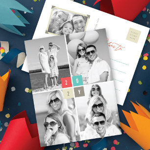 2025 Colour Blocks Modern New Year 4 Photo Collage Holiday Postcard