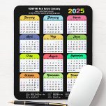 2025 Colour Calendar US Public Holidays Corporate Mouse Pad<br><div class="desc">Modern Black White Colourful 2025 Happy New Year Corporate Business Mouse Pad featuring 2025 Calendar with Federal Holidays in United States. All the texts are pre-arranged for you to personalize easily and quickly with your own details.</div>