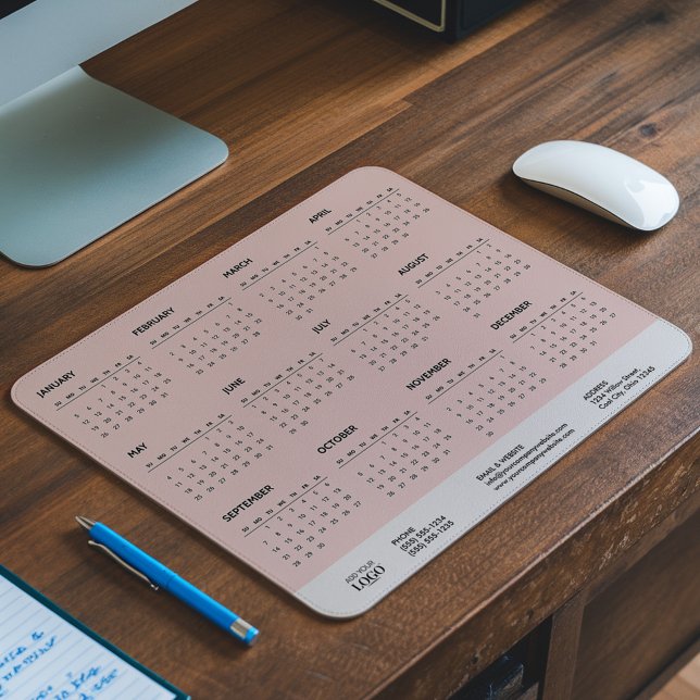 2025 Corporate Simple Blush Pink Calendar Giveaway Mouse Pad (Creator Uploaded)