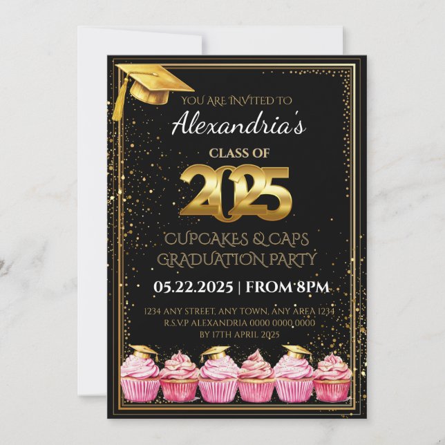 2025 Cupcakes & Caps Graduation Invitation (Front)