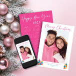 2025 Cute Bright Pink Christmas Photo Calendar Holiday Card<br><div class="desc">🌟This is for 2025🌟 Cute, Modern yet Rustic Christmas Holiday Photo Cards featuring adorable little forests of rustic Christmas trees and Merry Christmas in modern typography on a bright modern colour palette of teal and pink. We've put a 2025 calendar on the back for a card that lasts all year!...</div>
