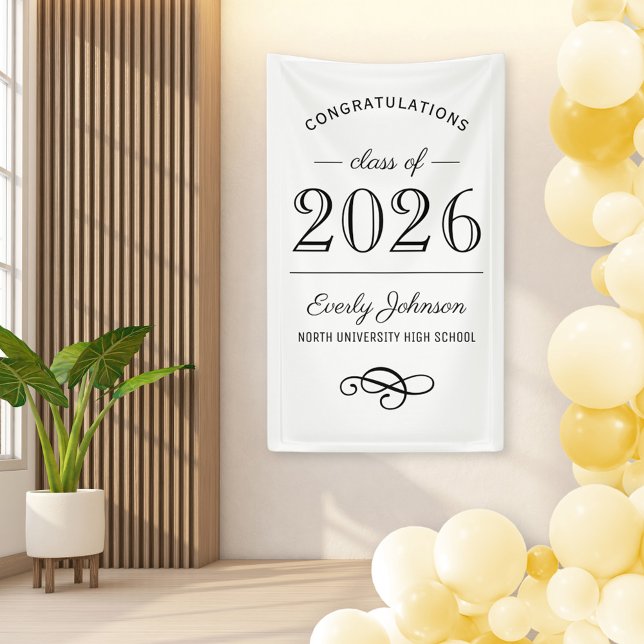 2025 Elegant Black and White Custom Graduation Banner (Creator Uploaded)