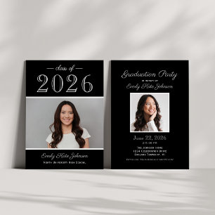 2025 Elegant Black Silver Photo Graduation Party Invitation