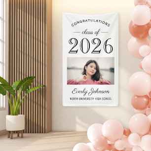 2025 Elegant Black White Custom Photo Graduation Banner