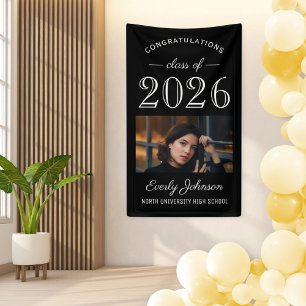 2025 Elegant Black White Custom Photo Graduation Banner