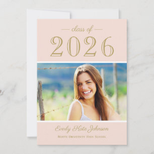 2025 Elegant Blush Gold Photo Graduation Party Invitation