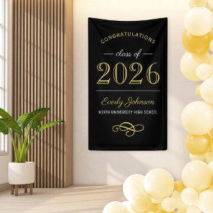 2025 Elegant Gold Black Custom Graduation Banner