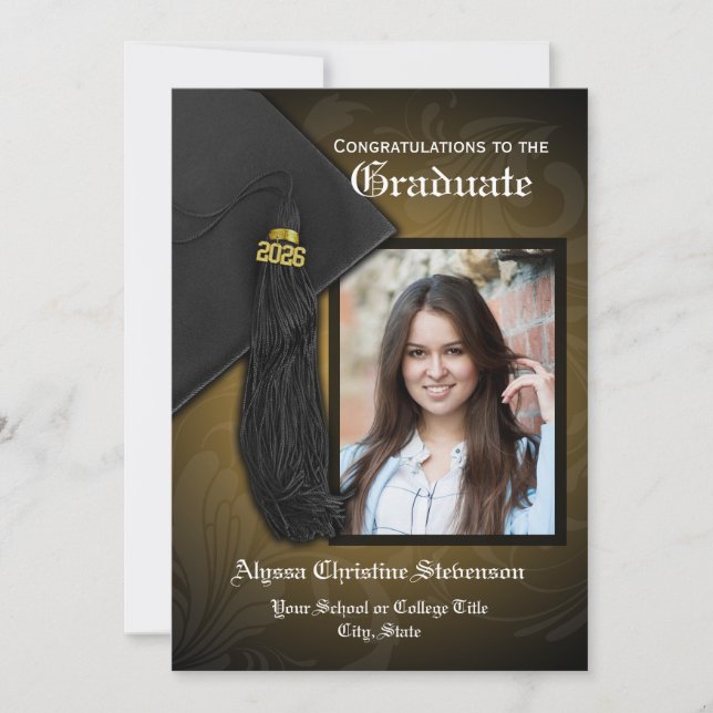 2025 Elegant Gold Tassel Charm Photo Graduation Invitation (Front)