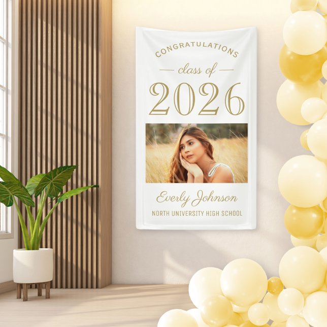 2025 Elegant Gold White Custom Photo Graduation Banner (Creator Uploaded)