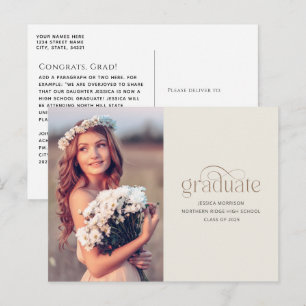 2025 Elegant Neutrals Modern 1-Photo Graduation Postcard