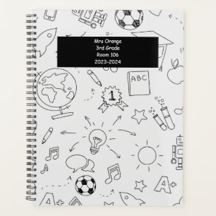 2025 Elementary School Personalized White & Black Planner