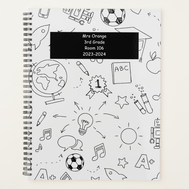 2025 Elementary School Personalized White & Black Planner (Front)