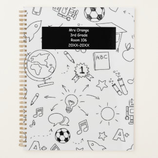 2025 Elementary School Teacher White & Black Planner