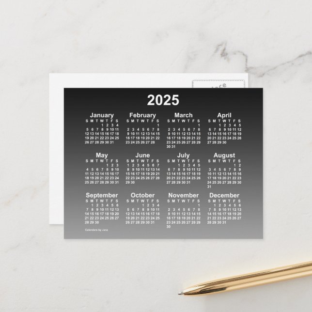 2025 Faded Black Mini Calendar by Janz Postcard (Front/Back In Situ)