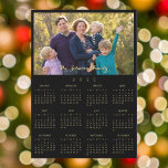 2025 Family Name Photo Calendar Personalized Card<br><div class="desc">Create your own custom, personalized, beautiful elegant faux gold script typography font, solid black and faux gold, 2025 full year, home room office decor, cool, thin, postcard size, yearly calendar magnet new years magnetic card, for any magnetic surface at home or office. To customize, simply type in your greetings (if...</div>