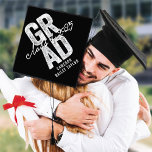 2025 Faux Silver Foil Bold GRAD Modern Typography Graduation Cap Topper<br><div class="desc">Bold Typography Faux Silver Foil On Black, With Class Of 2024/2025 White Handwriting Script Graduation Cap Topper. You can select between the current or previous year for this design by following these easy steps: 1) Go to 'personalize this template' and click on 'details' > 2) Scroll down and click on...</div>