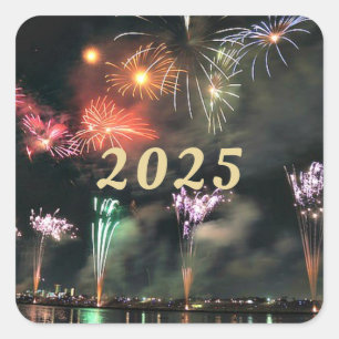 2025, fireworks celebration,  square sticker