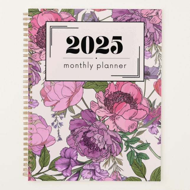 2025 Floral Line Art Monthly Planner  (Front)