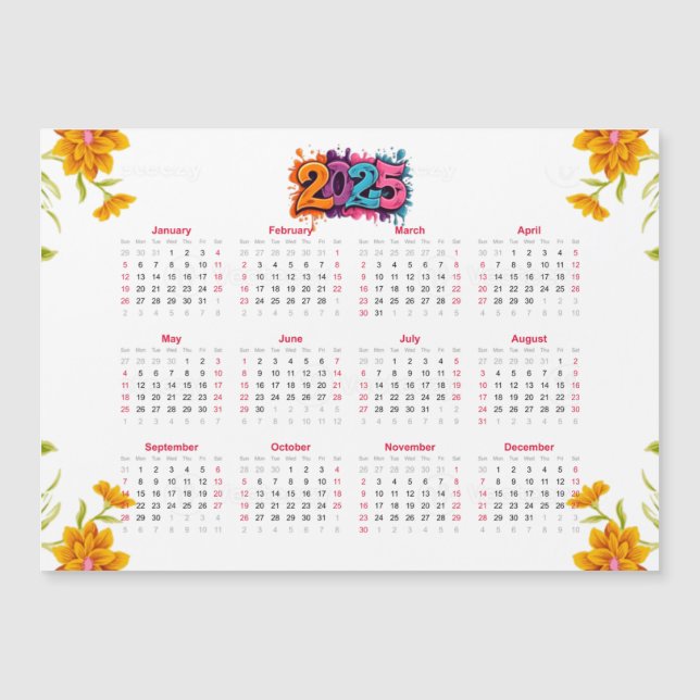 2025 Full Year View Calendar - Basic Minimal Magnetic Invitation (Front)