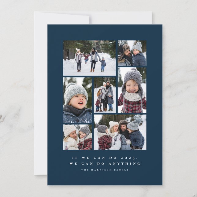 2025 funny motivational photo collage navy holiday card (Front)