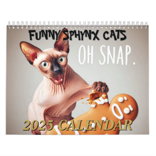 2025 Funny Sphynx Cats and Elf Sphynx Wall Calendar
