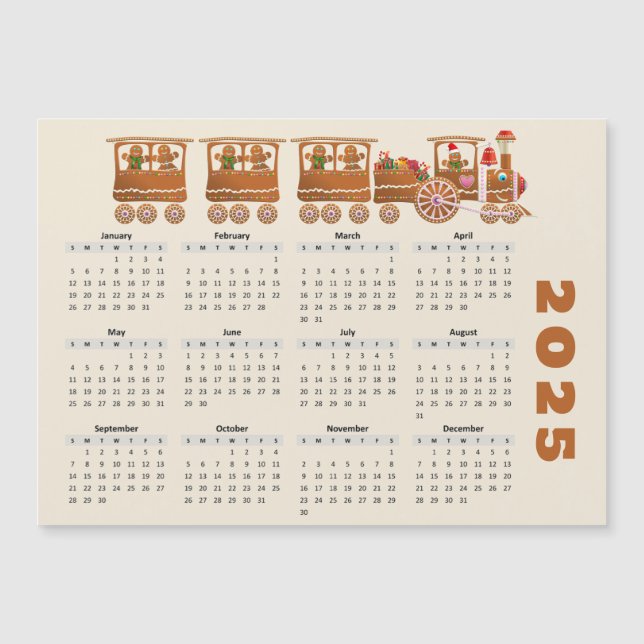 2025 Gingerbread Train Calendar Magnetic Card (Front)