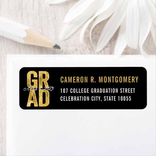2025 Gold Bold GRAD Typographie Adresse de graduat (En situation)