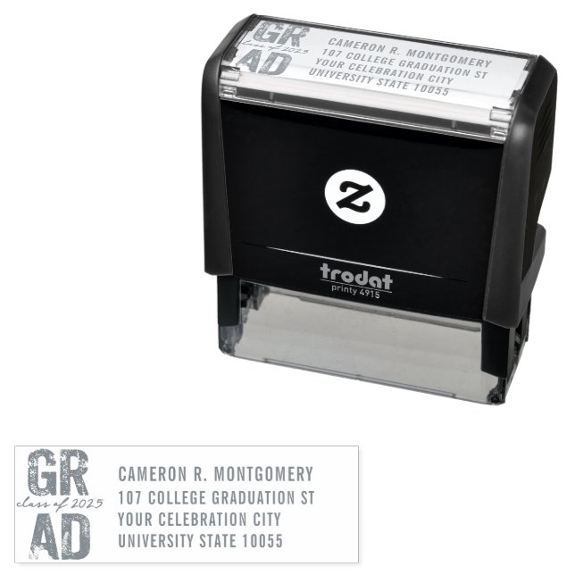 2025 Gold Bold GRAD Typography Graduation Address Self-inking Stamp (In Situ)