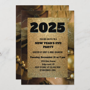 2025 Gold Glitter New Year's Eve custom year  Invitation