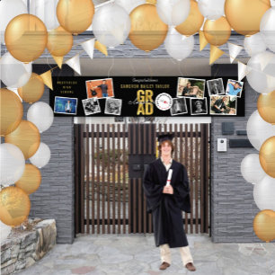 2025 Gold GRAD 10 Photo Modern Graduation Party Banner