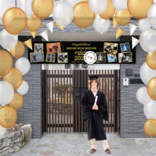 2025 Gold Sketch 10 Photo Collage Graduation Party Banner