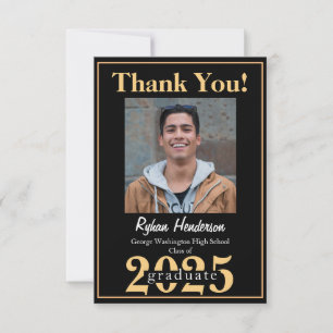2025 Grad Bold Gold Black Photo Thank you Card