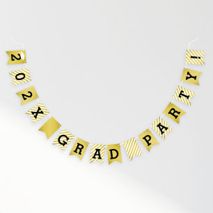 2025 Grad Party Modern Gold Graduation Bunting Flags
