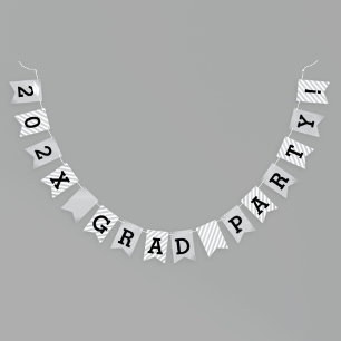 2025 Grad Party Modern Silver Graduation Bunting Flags