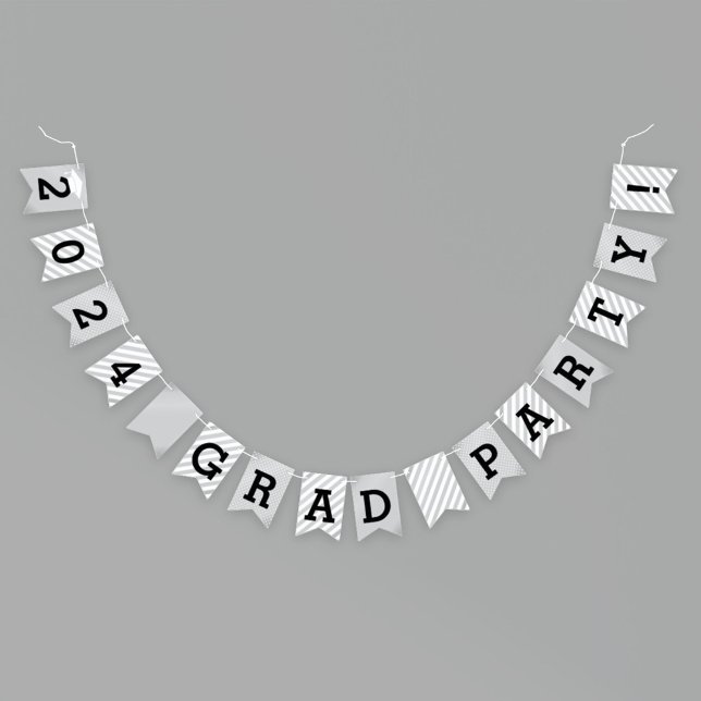 2025 Grad Party Modern Silver Graduation Bunting Flags (Creator Uploaded)