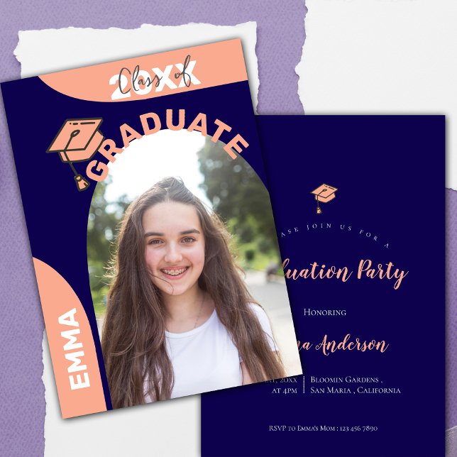 2025 Grad Photo Blue Arch Design Graduation Party Invitation (2025 Grad Photo Blue Arch Design Graduation Party Invitation)