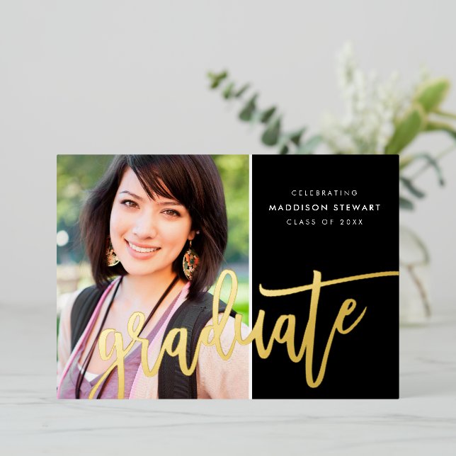 2025 GRAD photo modern calligraphy cute black gold (Standing Front)