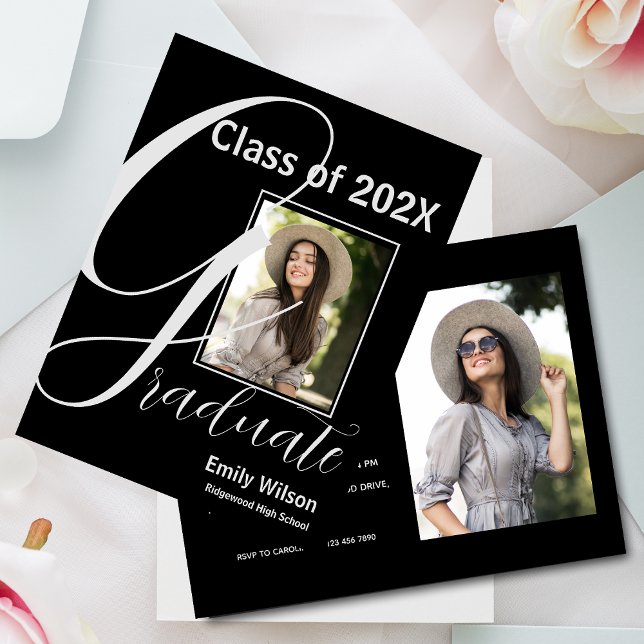 2025 GRAD Two Photo Graduation Party Invitation (2024 GRAD 2 Photo Graduation Party Invitation Postcard)