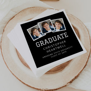 2025 Graduate 3-Photo Black and White Napkin
