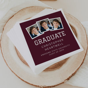 2025 Graduate 3-Photo Burgundy White Napkin