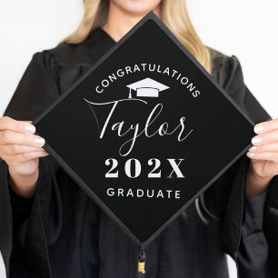 2025 Graduate Minimalist Black Custom Graduation Cap Topper