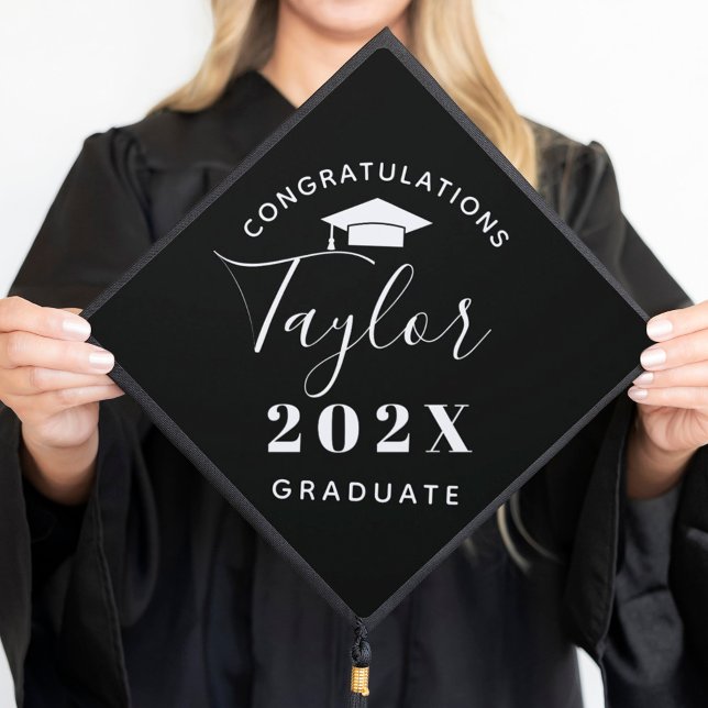 2025 Graduate Minimalist Black Custom Graduation Cap Topper (Creator Uploaded)