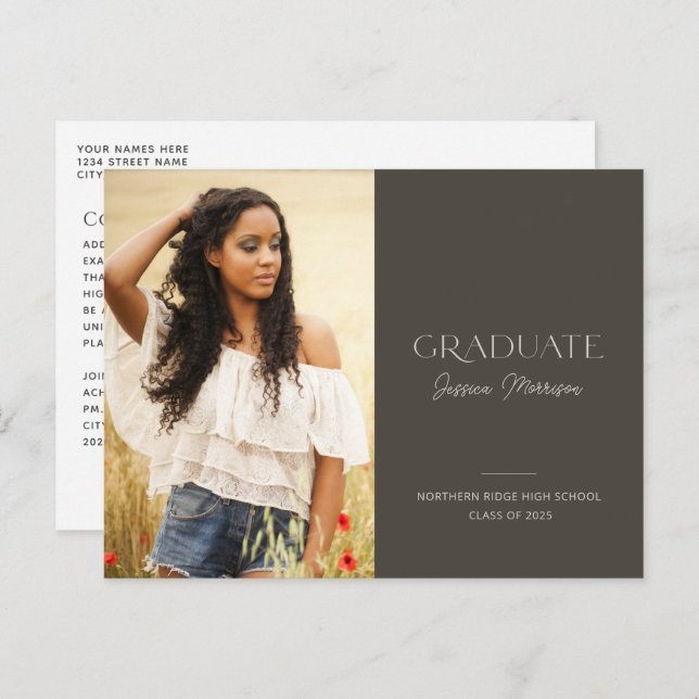 2025 Graduate Modern Script Name Photo Graduation Postcard (Front/Back)