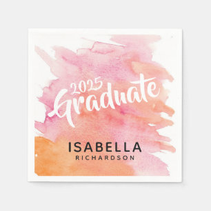 2025 Graduate Pink and Orange Watercolor Napkin