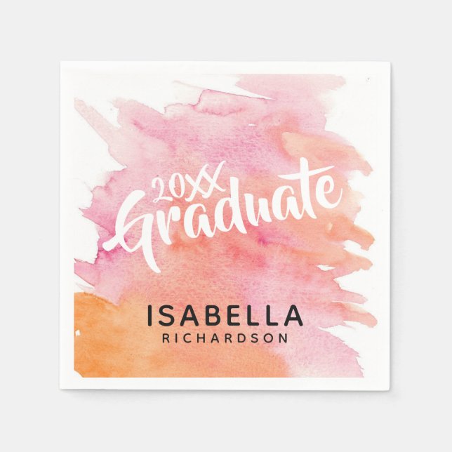 2025 Graduate Pink and Orange Watercolor Napkin (Front)