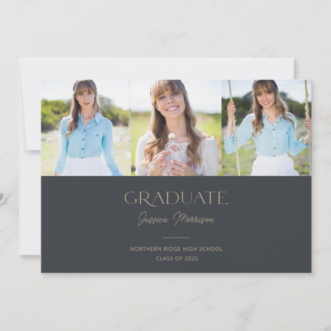2025 Graduate Script Name Grey Graduation Party Invitation (Front)