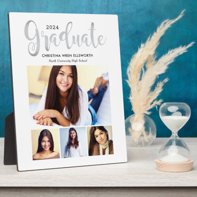 2025 Graduate Silver Script 4 Photo Collage Plaque (Side)