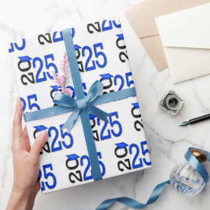 2025 Graduation Blue and Black Wrapping Paper