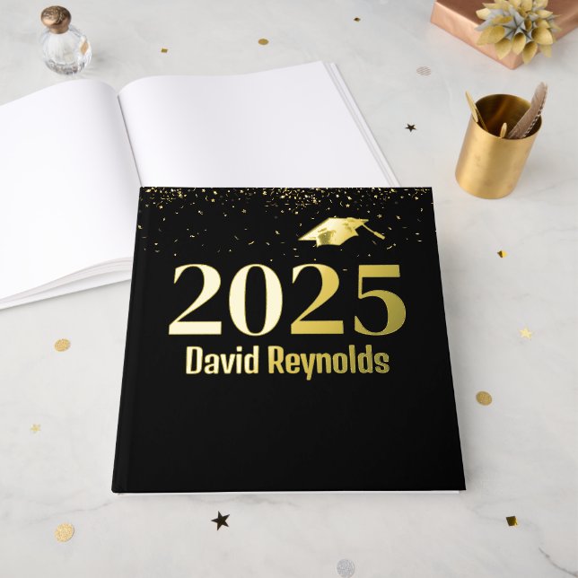 2025 Graduation Gold and Black Guest Book (Front Open)